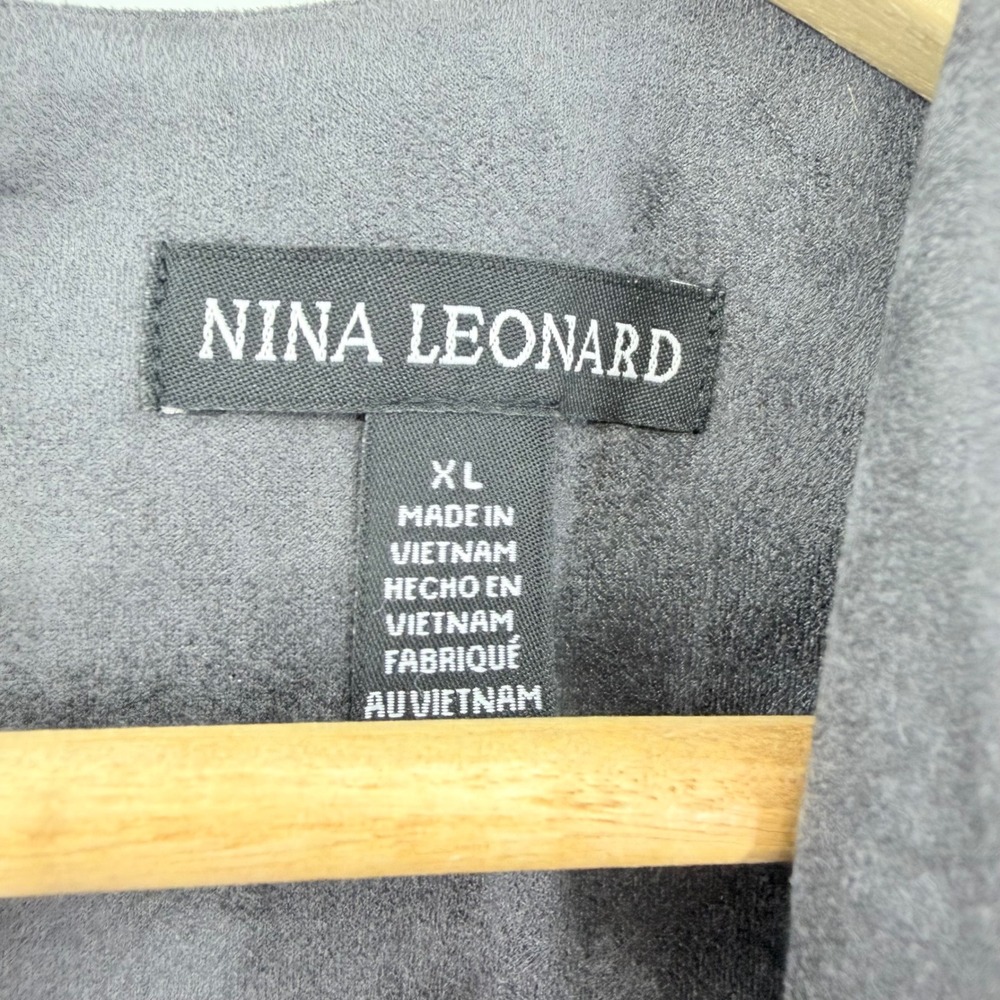 Nina Leonard Charcoal Grey Faux Suede V-Neck Sheath Dress XL Sleeveless Midi‎ - Picture 4 of 7